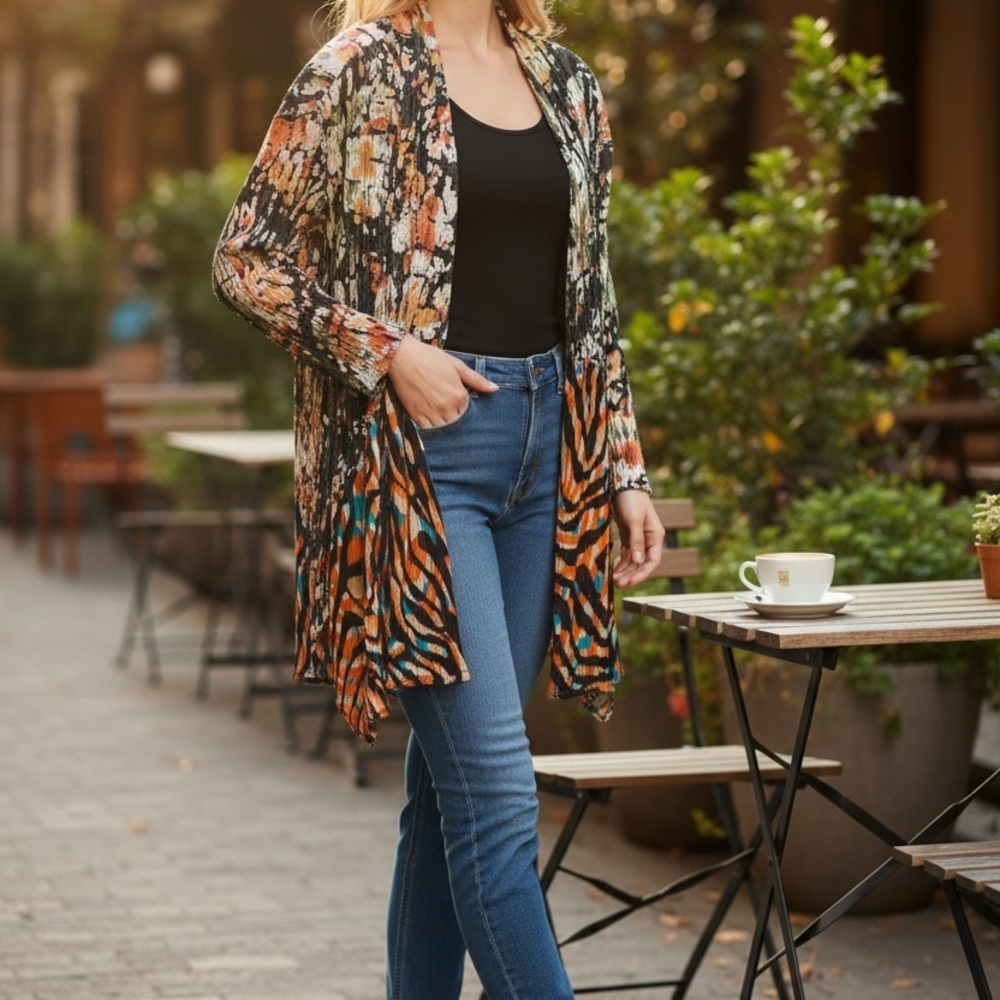 Alberto Makali Lightweight Open Cardigan, Multicoloured w Stretch, Summer